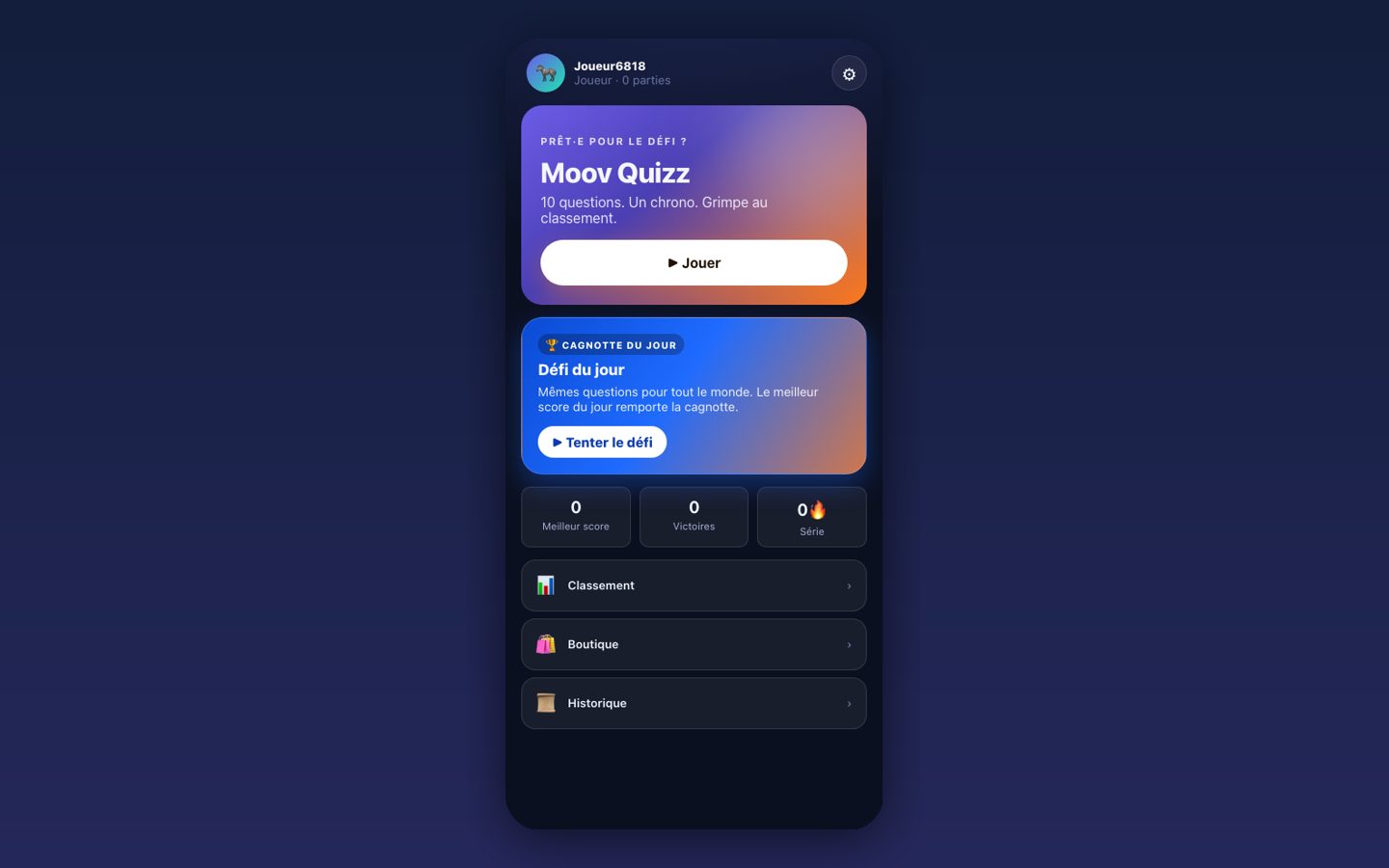 Moov Quizz — Quiz compétitif